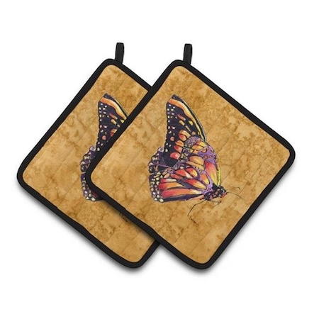 Carolines Treasures 8858PTHD Butterfly On Gold Pair Of Pot Holders; 7.5 X 3 X 7.5 In.